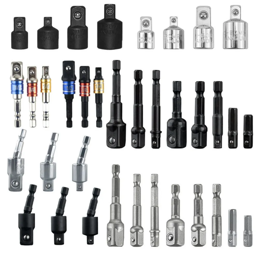 1/2 1/4 3/8 Impact Socket Adapter Connecting Rod Reducer Set Extension Socket Drill Adapter Turns Power Drill High Speed Nut