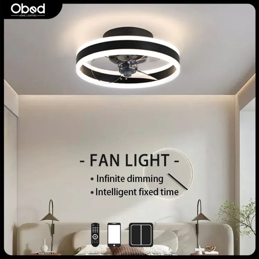 

Circular LED Ceiling Fan Light Simple and Intelligent APP Remote-controlled Dimming Lamp Living Room Bedroom Decoration Lighting