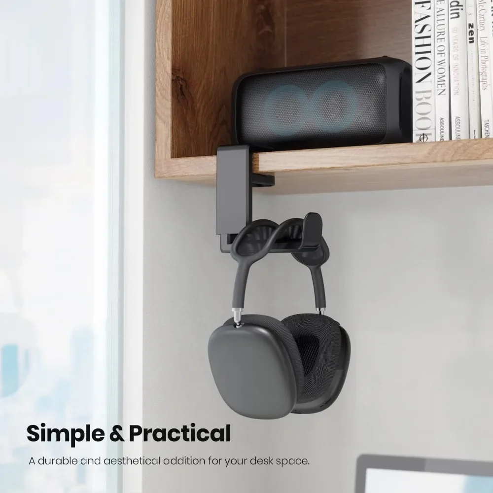 360 Degree Rotating Desk Clip Hook Headphone Stand Holder No Drill Headset Rack Organizer for Headphones and Accessories