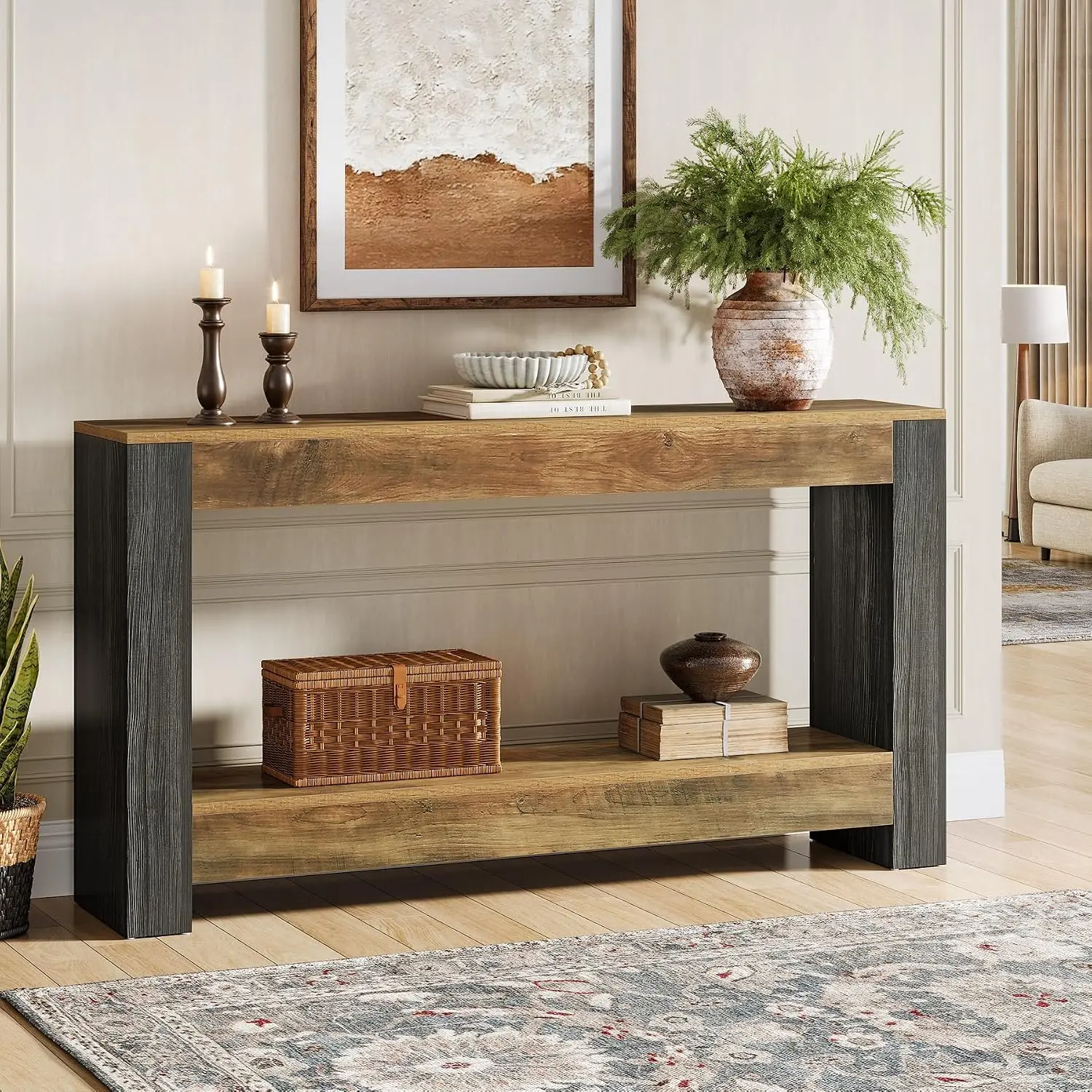 63-Inch Long Console Table for Entryway, Farmhouse Wood Sofa Table Behind Couch for Living Room, Hallway, Entrance,, Customized