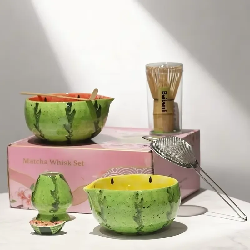 Japanese Style Underglaze Watermelon Matcha Bowl Dehua Porcelain Tea Set Song Dynasty Aesthetic Heat Resistant Drainage