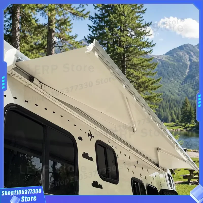 W5500 Manual Control RV Awning for Caravan Camping Outdoor Sun Shade Shelter Portable Wagon Accessories Vehicle Roof Cover RV