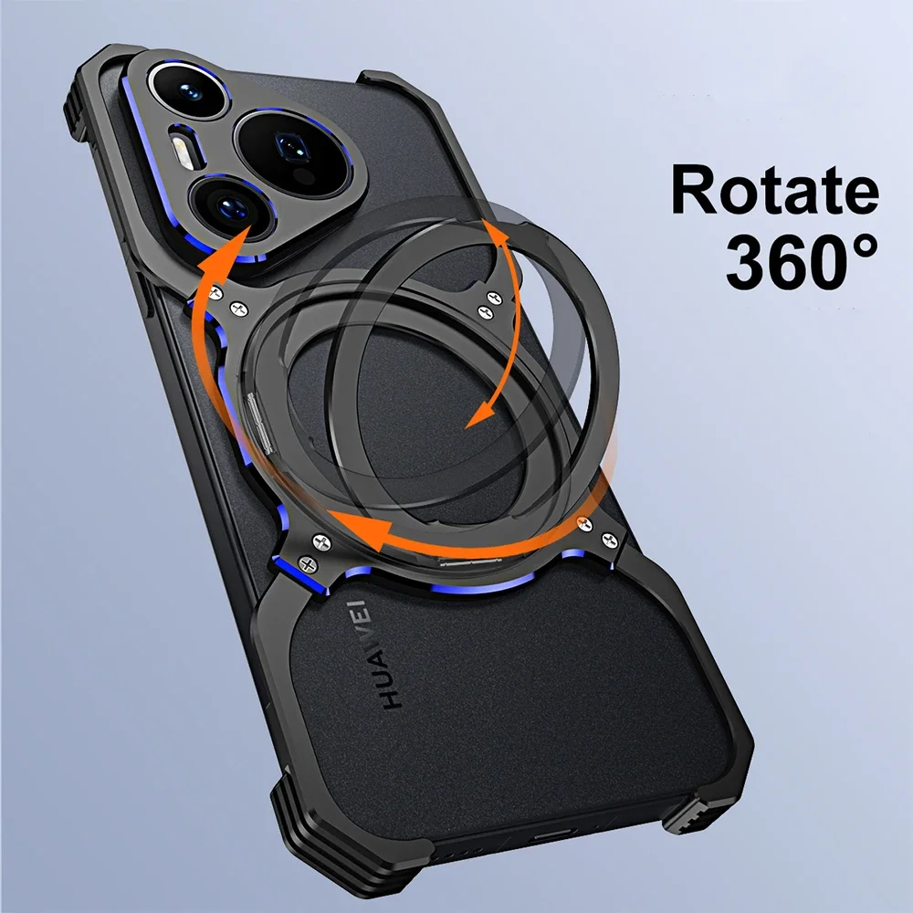 

Light Metal Bumper For Huawei Pura 70 Ultra Case P70 Pro + Plus Rimless Frame Built-in 360° Rotation Magnetic Holder Lens Cover