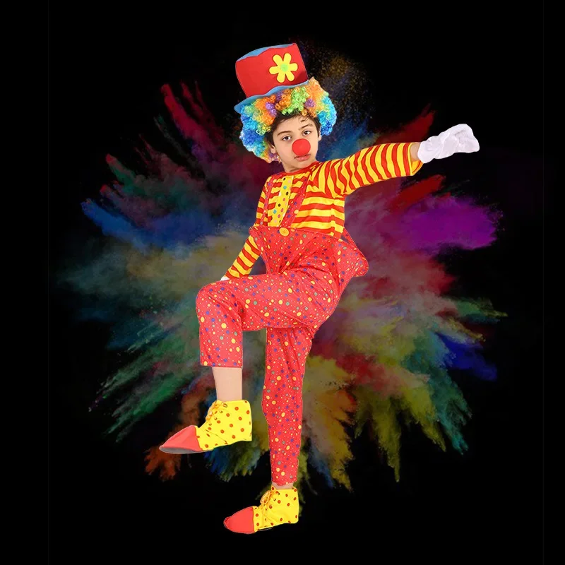 Disfraz de payaso a rayas para adultos y niños, sombrero rojo para Halloween, Cosplay