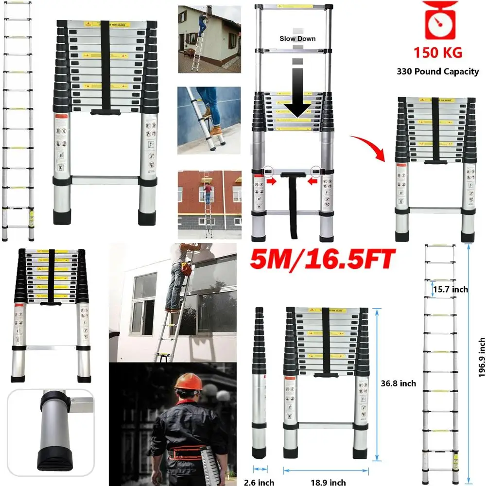 

Aluminum Extension Ladder 16 Feet for Home Loft Attic Use with 330-Pound Capacity EN131 Compliance