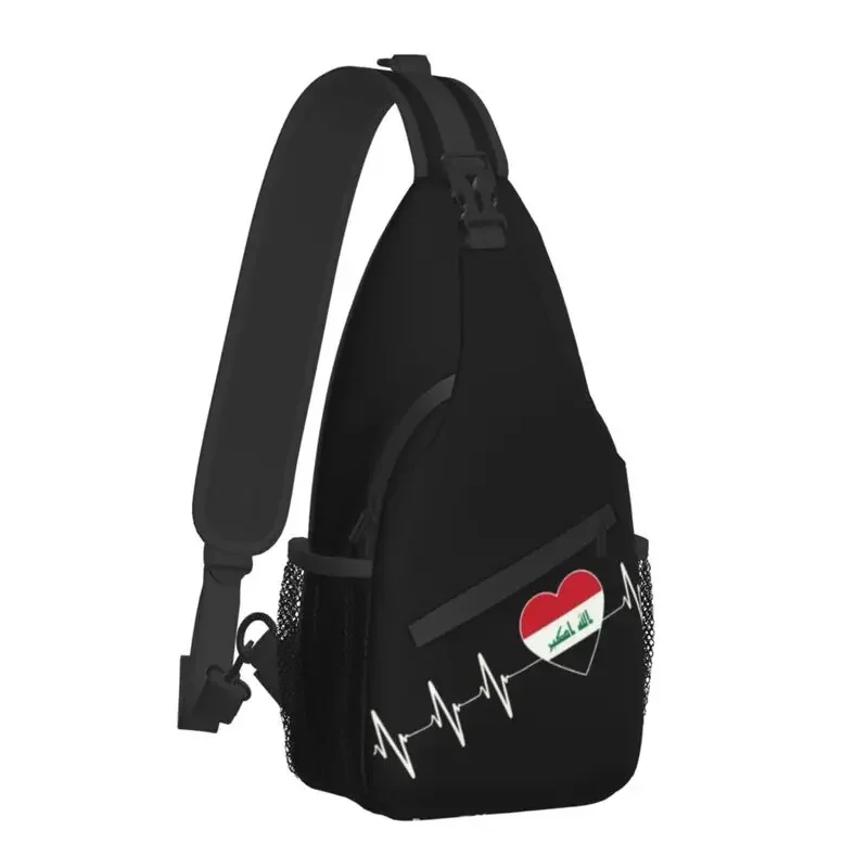 Iraqi Heartbeat I Love Iraq Country Flag Heart Family Crossbody Sling Backpack Shoulder Chest Bag for Cycling Camping Daypack