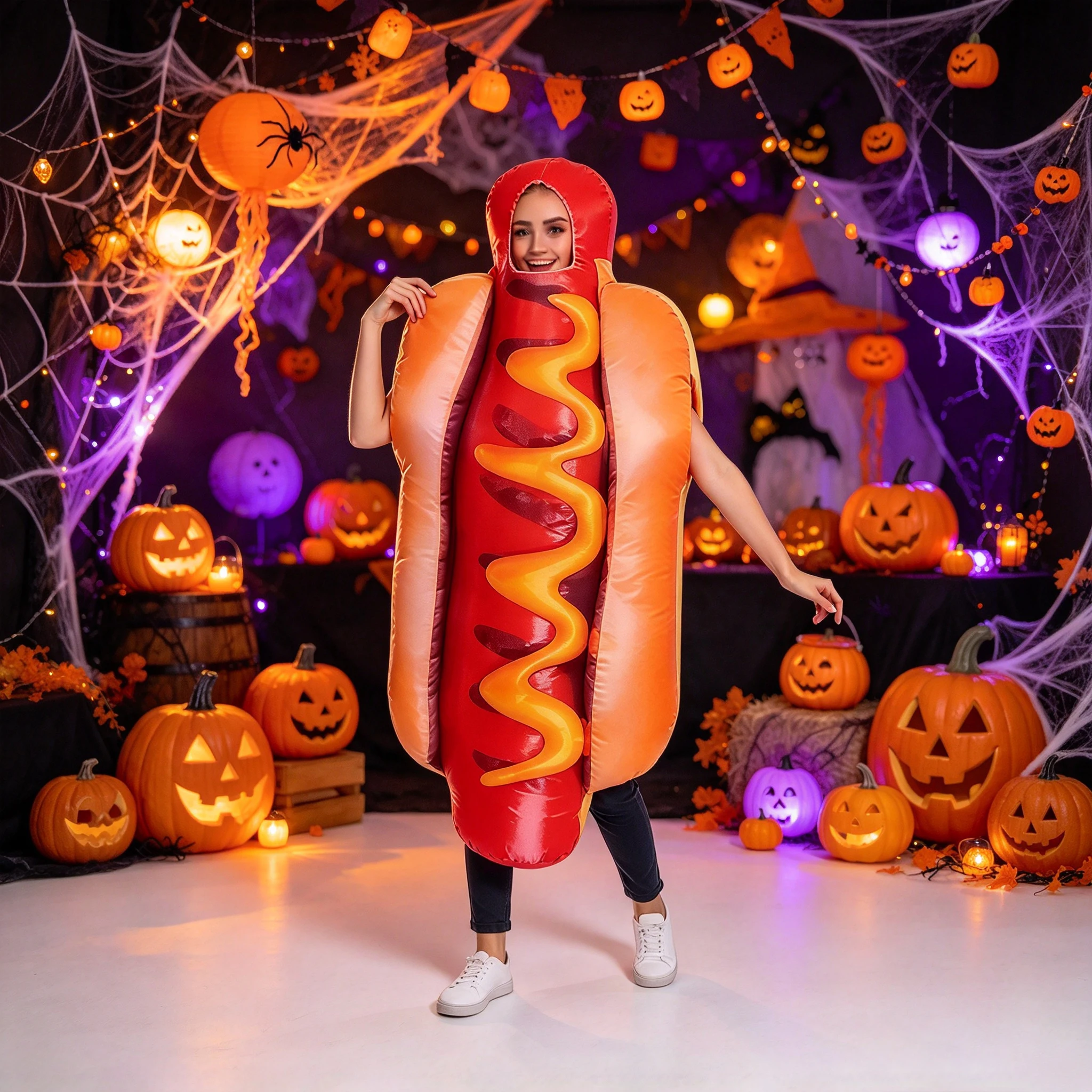 Hot Dog Costume for Adults, Funny Food Fancy Dress, Halloween Carnival Party Cosplay Outfit view 5