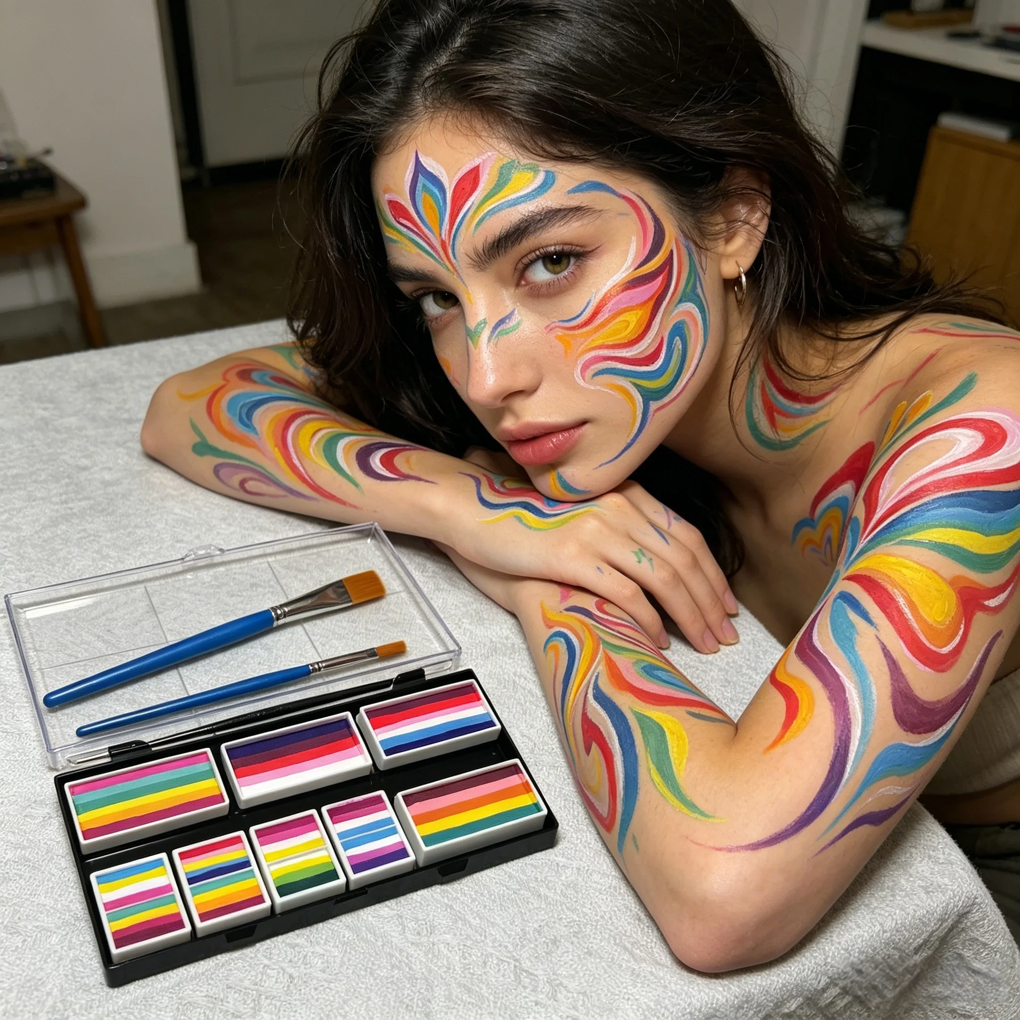 

12 Colors Facial Water-Soluble Body Painting Face Makeup Palette for Kids Adults Stage Halloween Cosplay Party Art Supplies