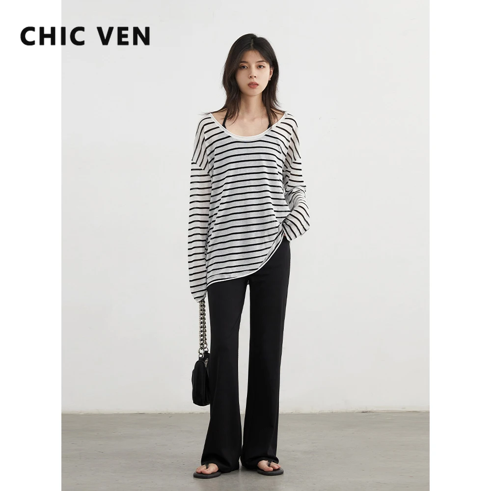 

CHIC VEN Women Jeans Fashion Black High Waisted Straight Leg Micro Flared Casual Slim Pants Female Trousers Spring Autumn 2025