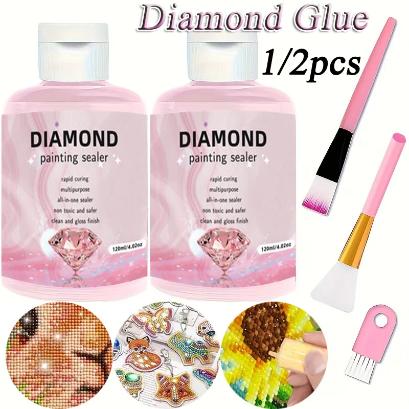 

1/2pcs Diamond Glue With Brushes Diamond Art Puzzle Sealer Clear & Fast-Drying Strong Adhesion For Crafts Jewelry DIY Projects