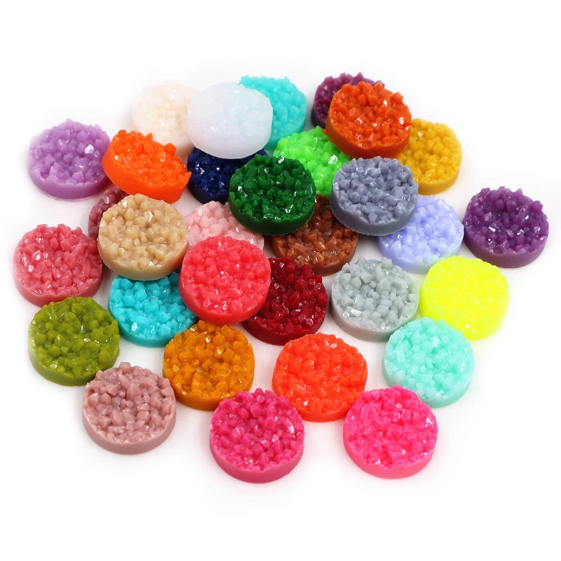 New 8mm 10mm 12mm 40pcs/Lot Colorful Natural Ore Flat Back Resin Cabochons For Bracelet Earrings DIY Jewelry Making Accessories