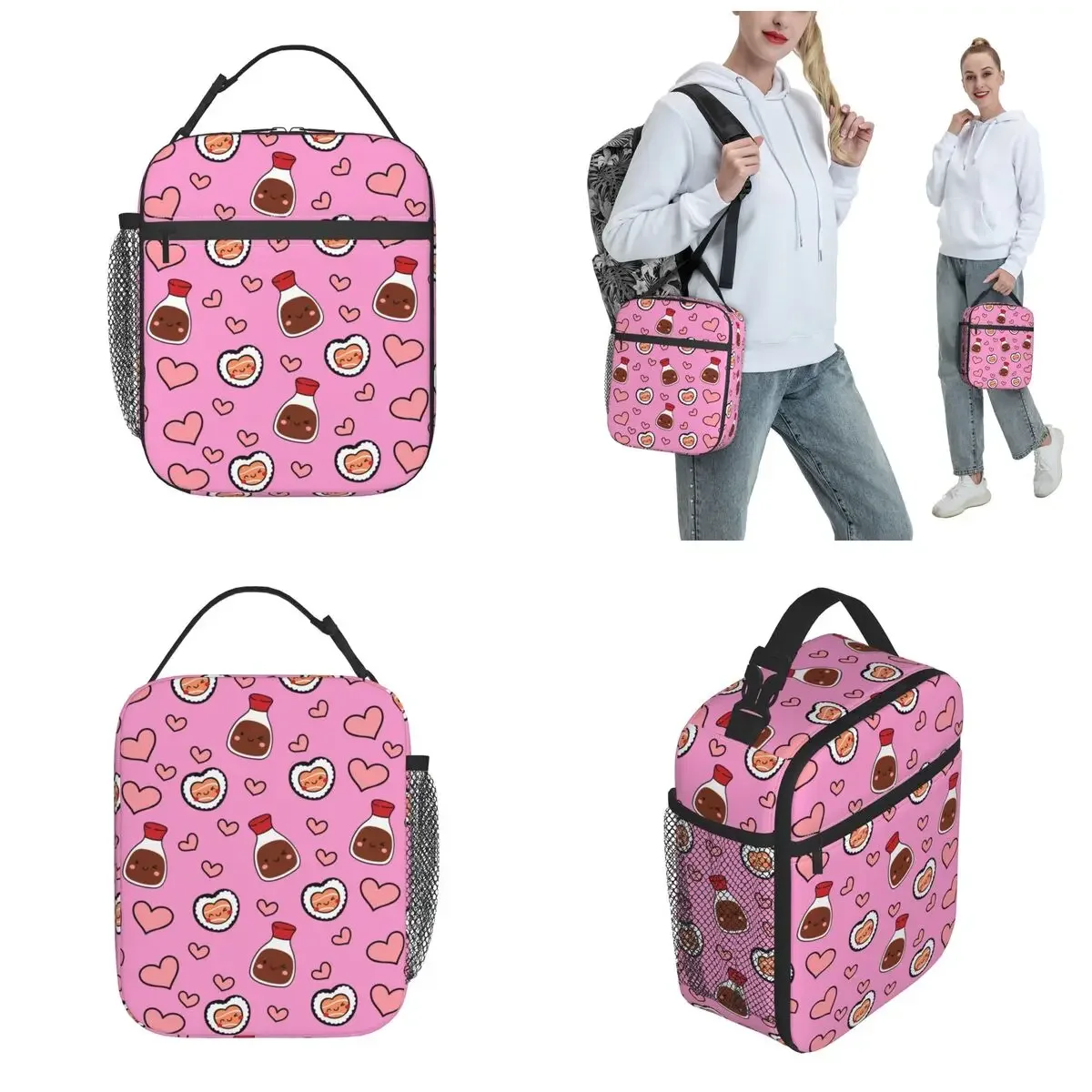 Cute Kawaii Sushi And Soy Accessories Insulated Lunch Bag For Travel Storage Food Boxes Portable Thermal Cooler Lunch Boxes