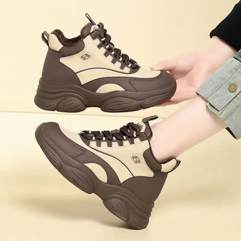 

Retro Chunky Sole Sneakers 2025 Fall New Women's High Top Platform Dad Shoes Fashion Height Increasing Comfort Walking Shoes