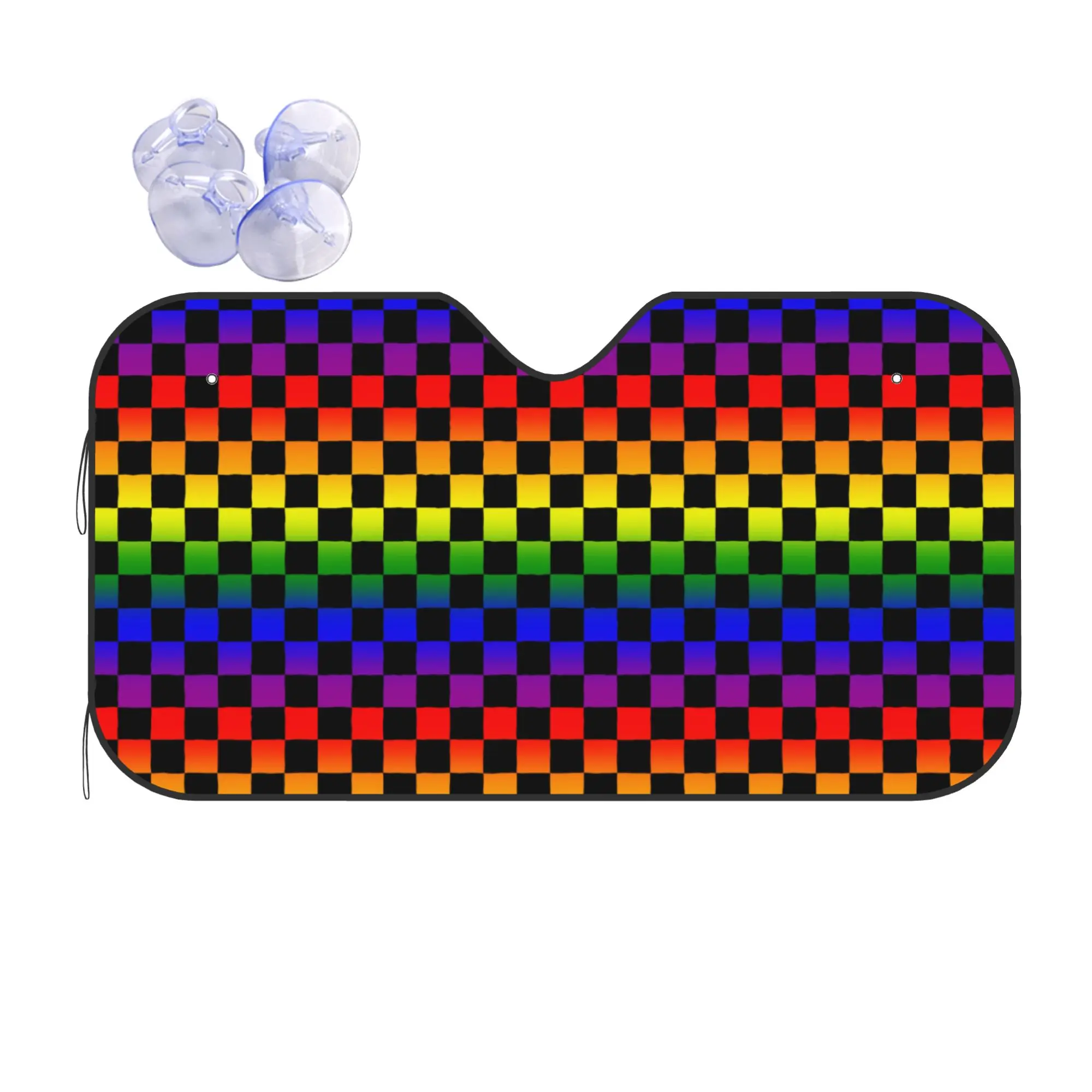 Rainbow Checkers Checkerboard Car Front Windshield Sun Visor Heat Insulation  UV Protection Portable Aluminum Foil Auto Visor