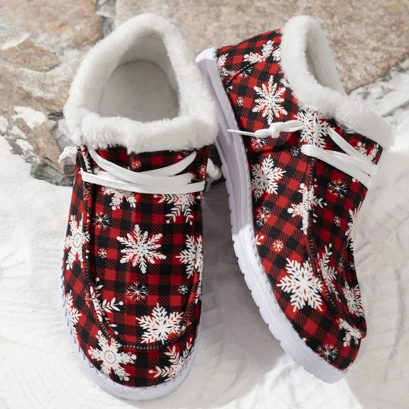 Winter Fashion Printed Design Soft Soled Comfort Women's Cotton Boots 2026 New Warm Casual Flat Bottom Round Toe Women Shoes