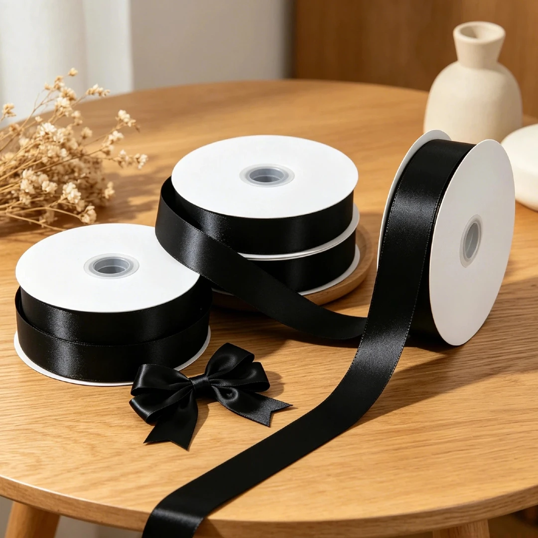 Ribbon Bow Gift - 1 Inch x 100yds Black Satin