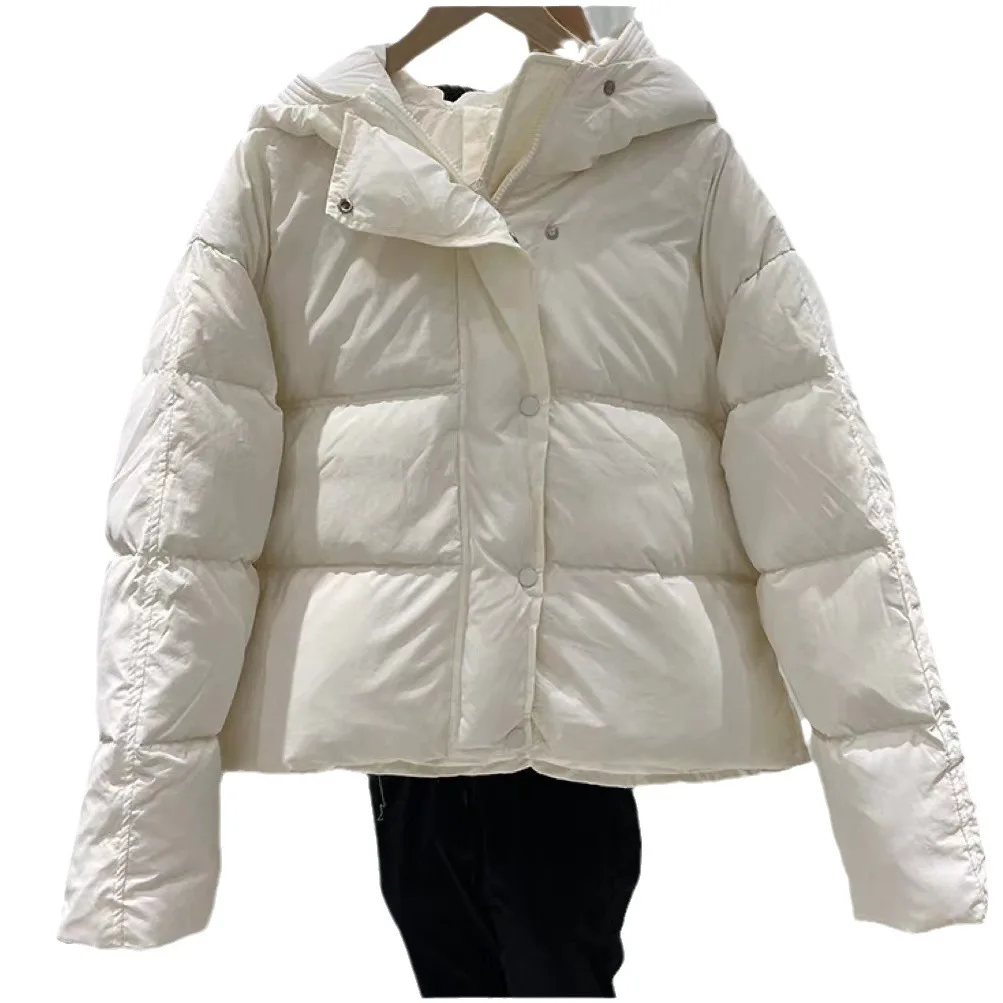 Krótkie parki damskie płaszcze z kapturem jednolite zapinane na zamek ze sznurkiem w pasie prosty krój grube do biura codzienne jesień zima 2025