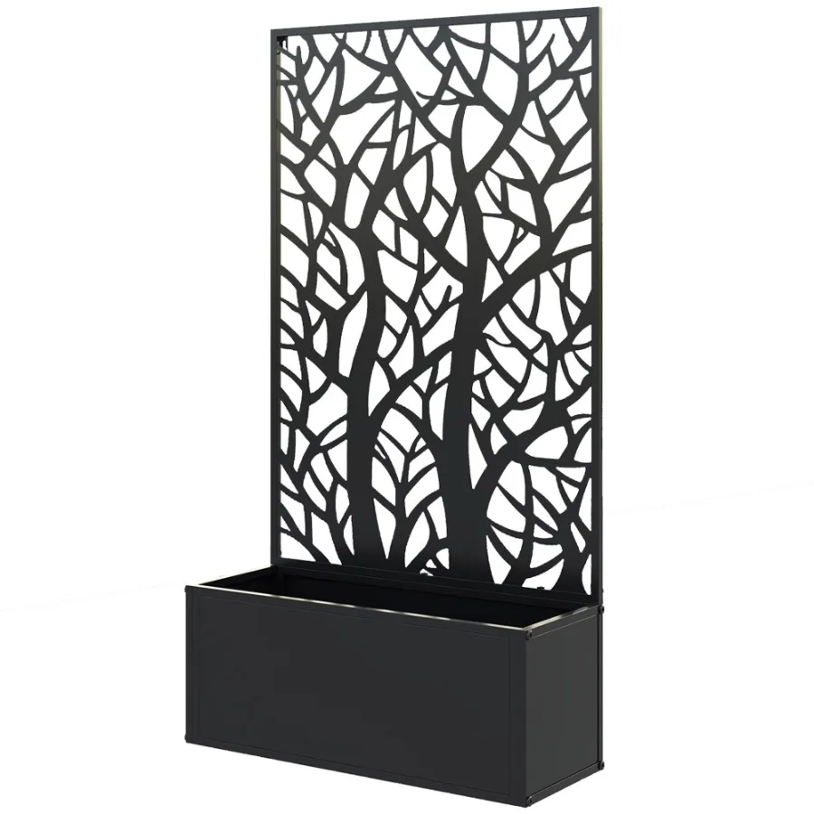 

Raised Garden Bed with Trellis for balcony and patio use, galvanized steel, black, rust-resistant and space-saving design