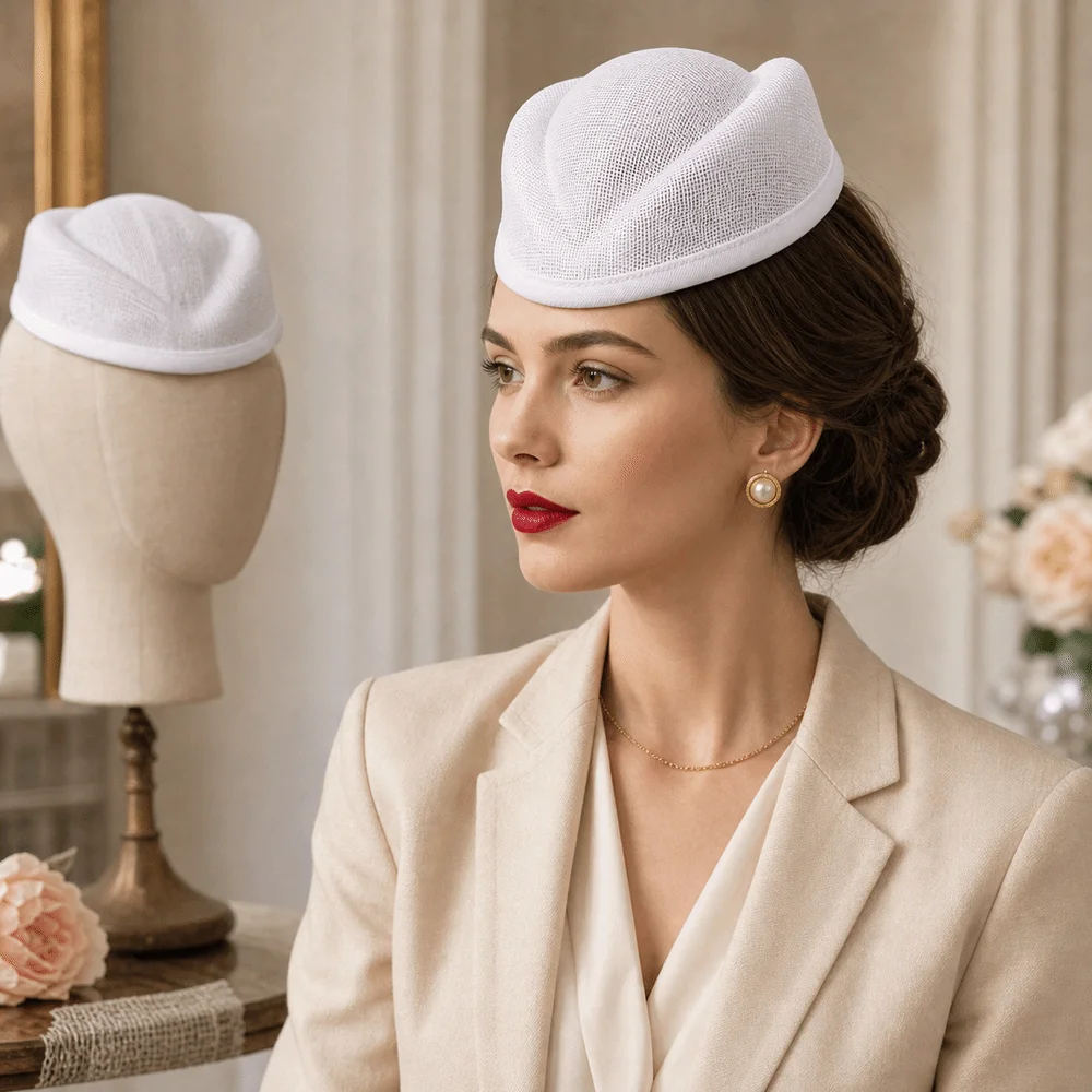 New Linen Fascinator Hat Base Opera Headpiece Versatile Millinery Base Hat Plain Base Flight Attendant Hat For Stewardess