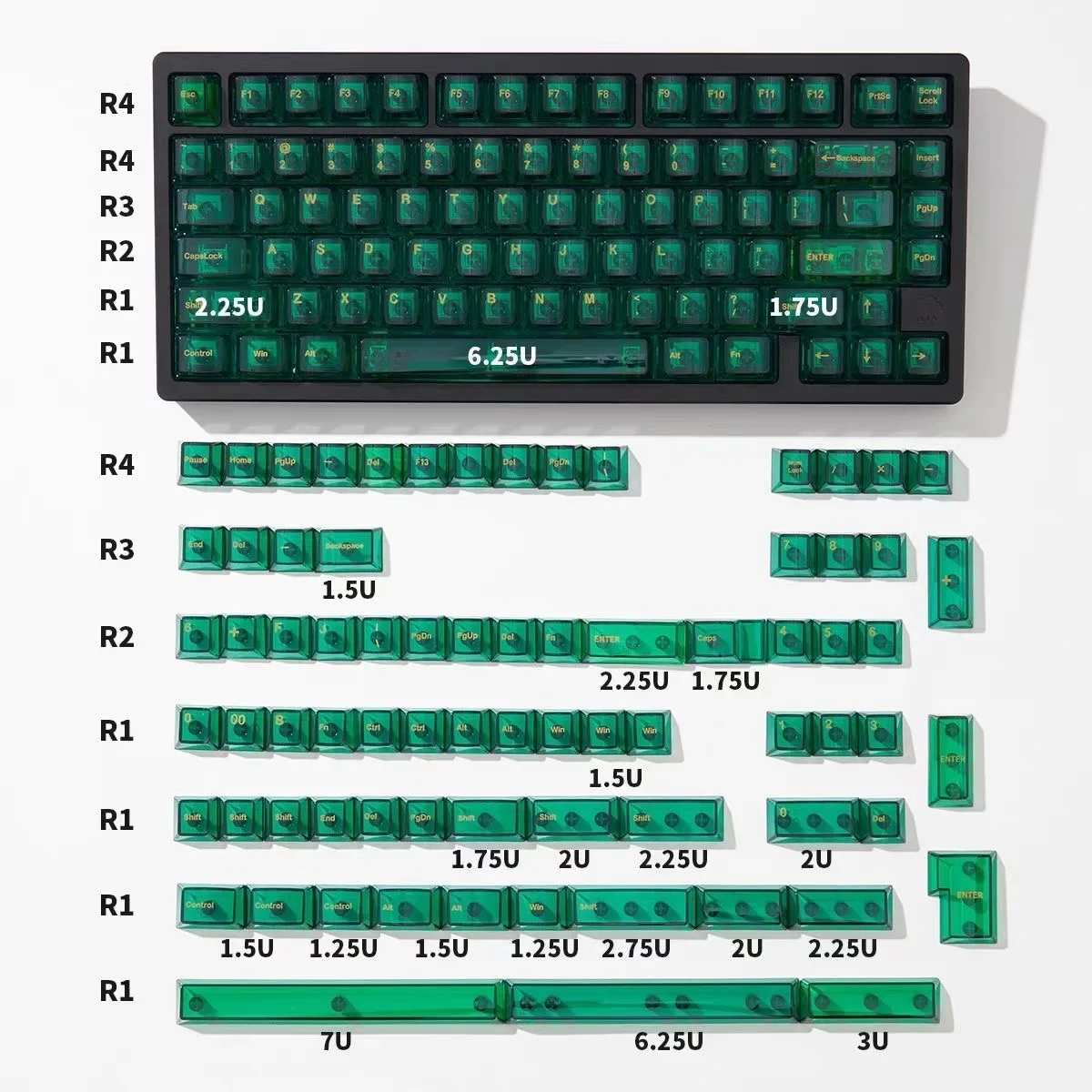 Imagem -02 - Translúcido Emerald Keycaps Teclado Mecânico Alice Ansi Layout Chreey Perfil Keycap Personalizado Ágata Verde 157 Chaves Lucky65