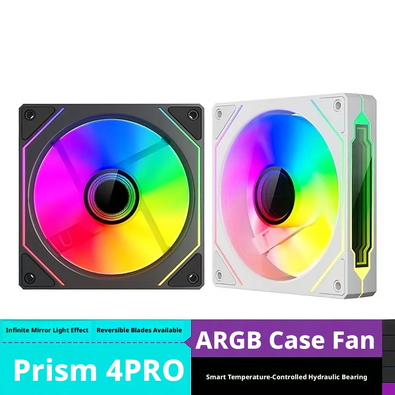 120mm Prism4 PRO ARGB Cooling Fan Mirror Effect Optional Forward & Reverse Blade Control Hydraulic Bearing for Gaming PC Chassis