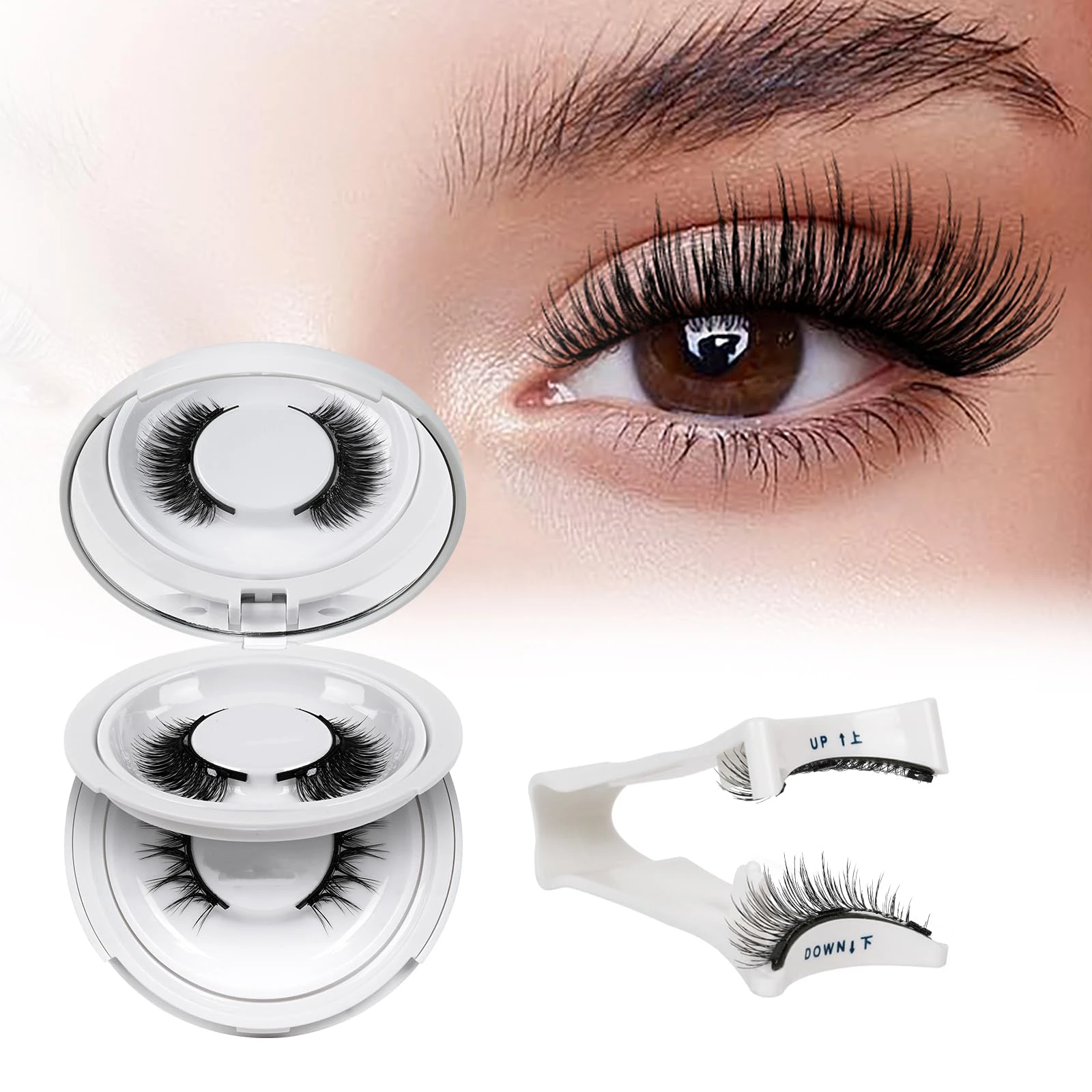 

2 Styles Magnetic Eyelashes 2 Pairs 3D Curl Reusable Glue-Free With Applicator Daily Party Makeup False Lashes Set