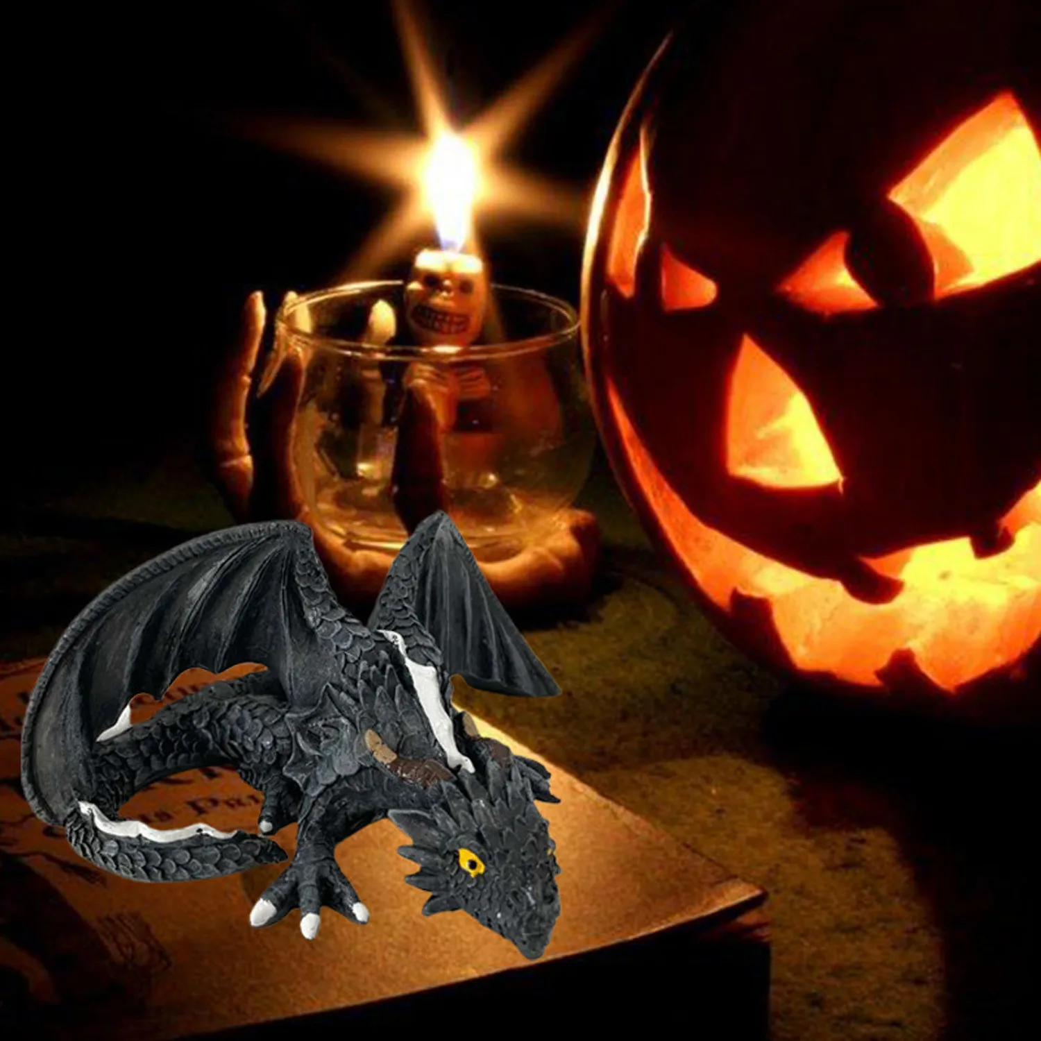 ハロウィンドラゴン形状彫刻樹脂ゴシック庭の彫像ドラゴンデスクトップ装飾品黒工芸品パティオガーデン家の装飾