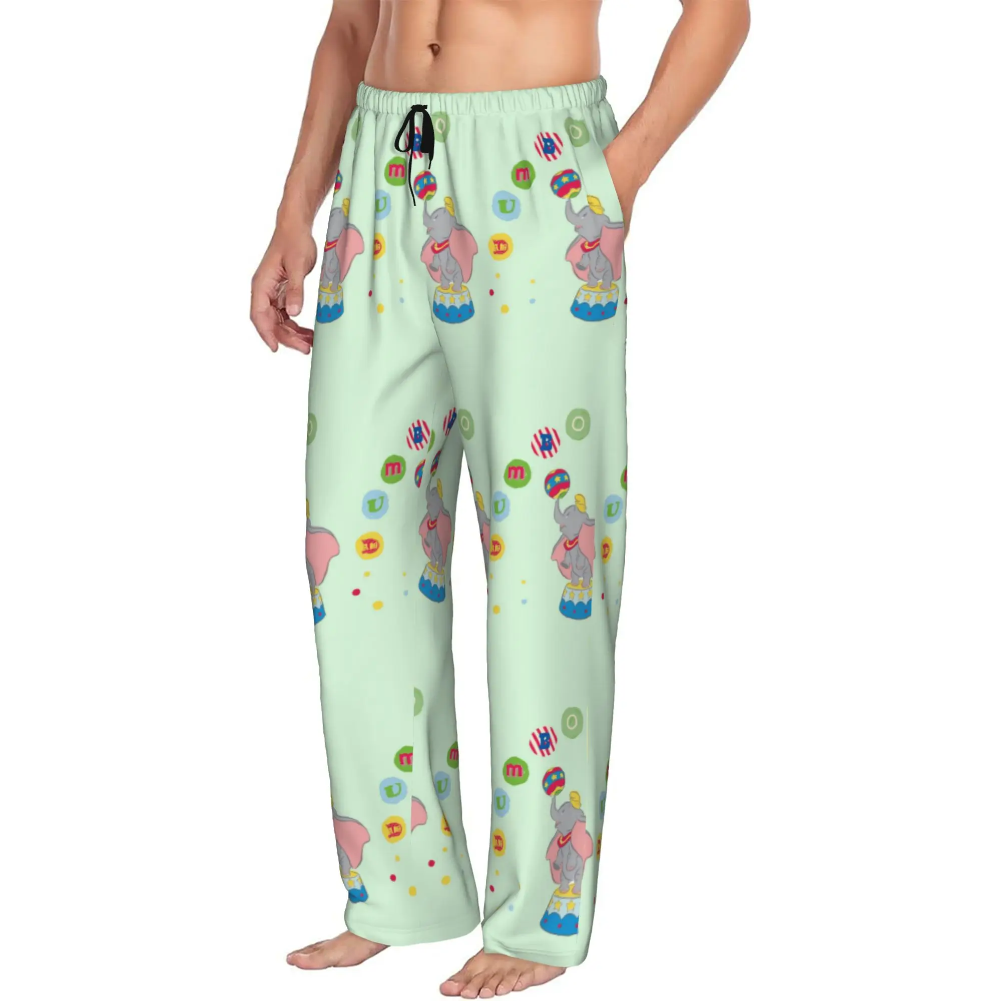 Custom D-Dumboes Cartoon Pajama Pants Men Cute Elephant Lounge Sleep Drawstring Sleepwear Bottoms with Pockets