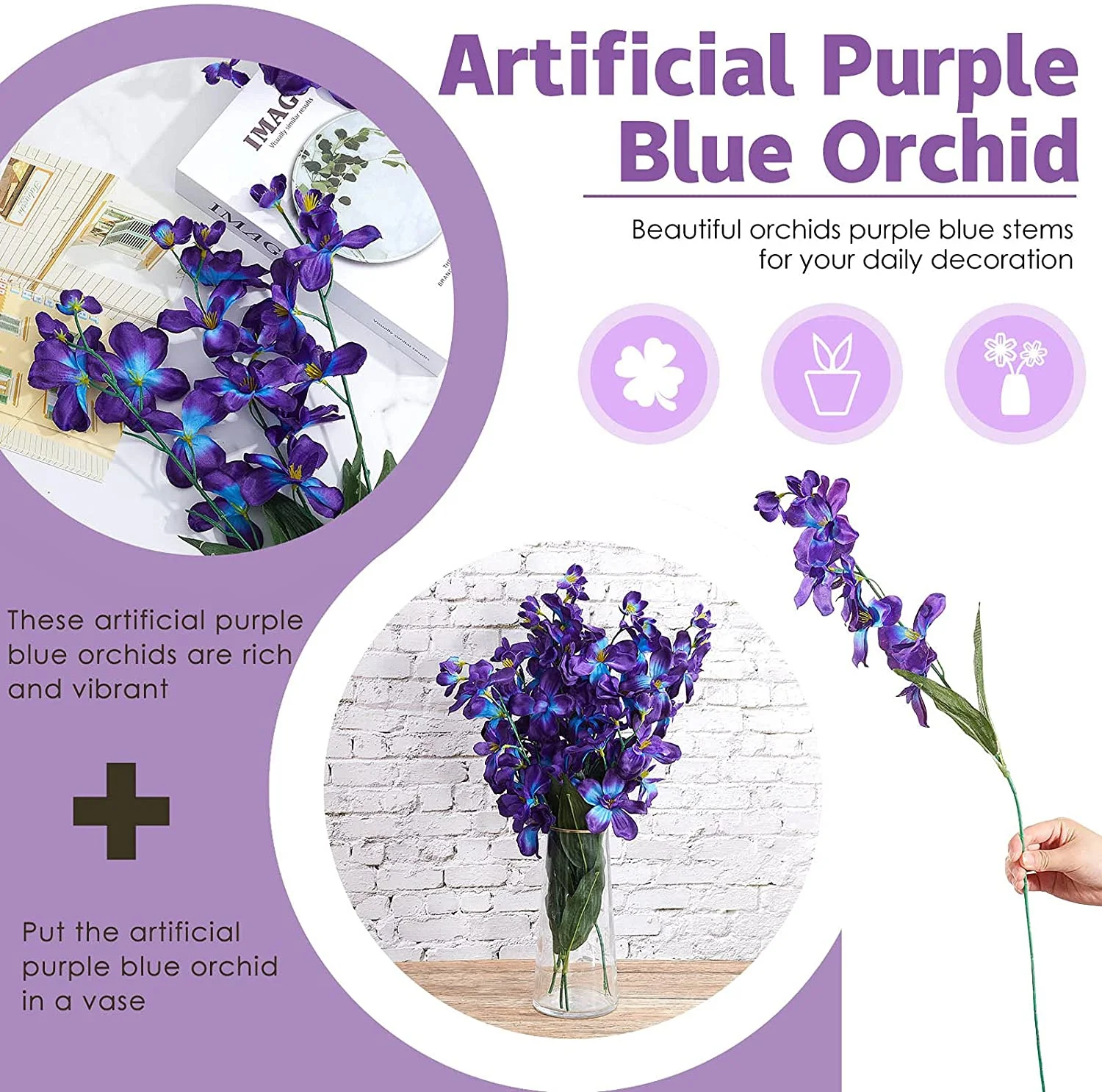 10 Pieces 27 Inches Artificial Purple Blue Orchid Flowers Orchids Silk Flowers for Wedding Dinning Home Restaurant Decoration