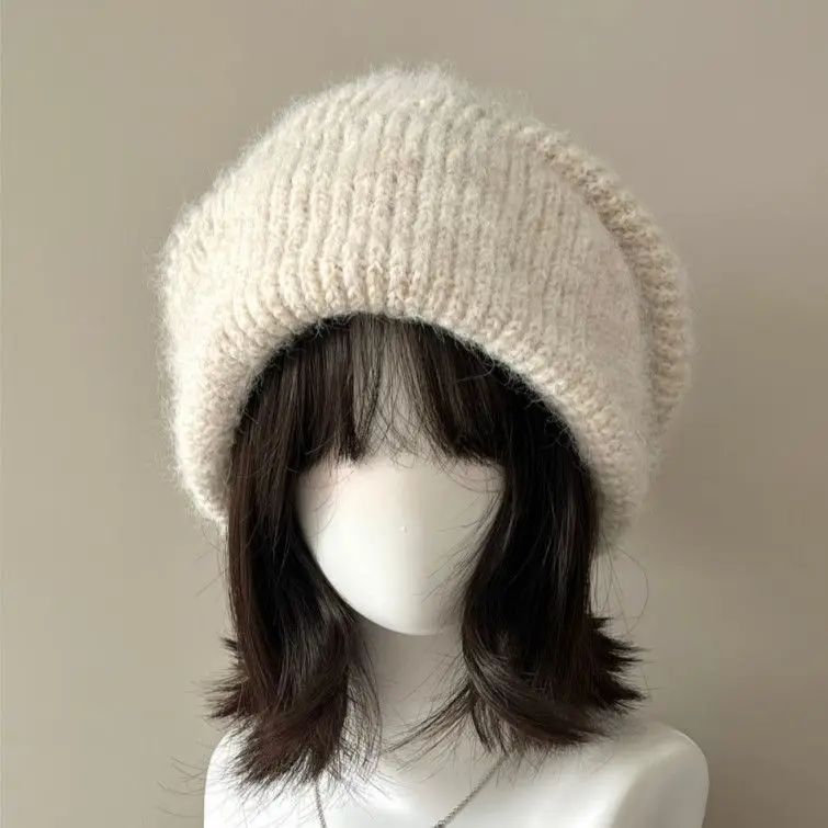 

Wig with Hat Knitted Plush Hat Wig Makes The Face Look Shorter and Curly Headband Wigs Extensions Wig with Cap Attached