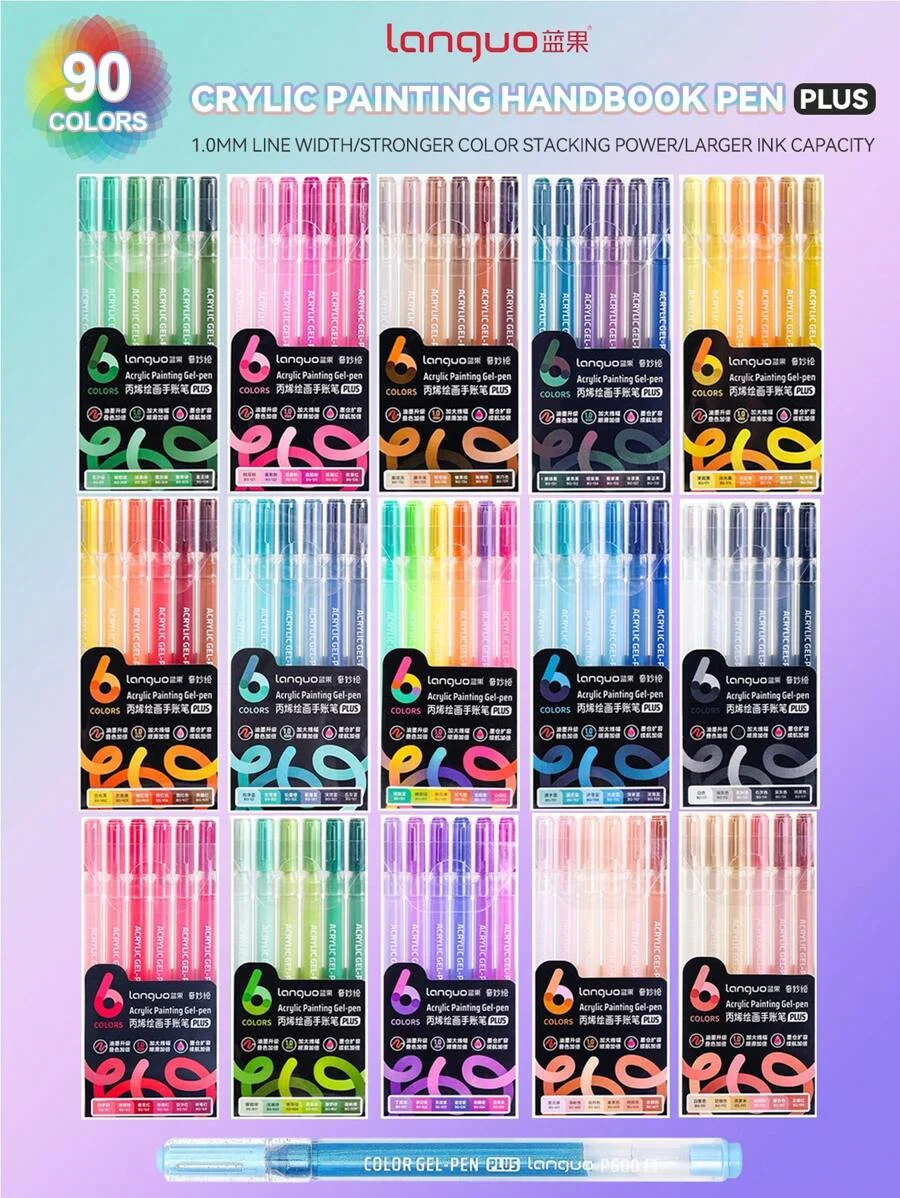 Languo 6/90 colors Acrylic Painting Handbook Pens Multi-Color Gel Pen Student Neutral Pen Writing Marker Stationery