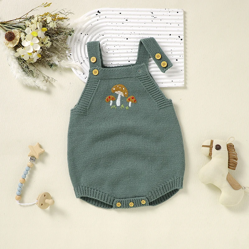 

Baby Bodysuit Knit Newborn Girl Boy Jumpsuit Outfits Sleeveless Tops Summer Infant Toddler Clothing 0-18M Overalls Cute Mushroom