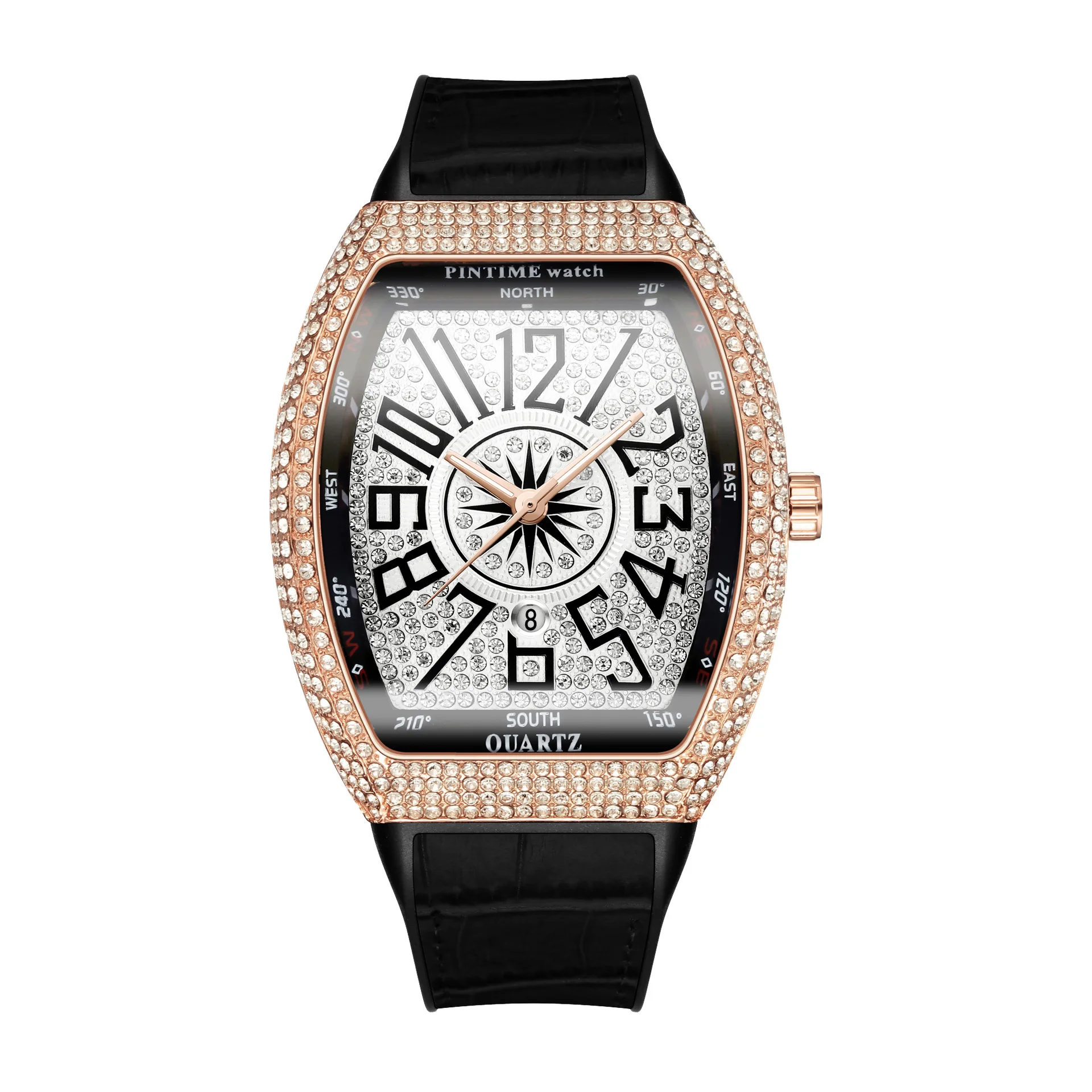 Men Luxury Watch Iced Out Diamond Bezel Moda Relógios Impermeável Shinning Quartz Relógio de pulso Corolful Leather Strap Clock