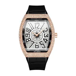 Montre de Luxe pour Homme, avec Lunette Diamantée Glacée, Étanche, à Quartz, Corolcomparateur, Bracelet en Cuir, Horloge