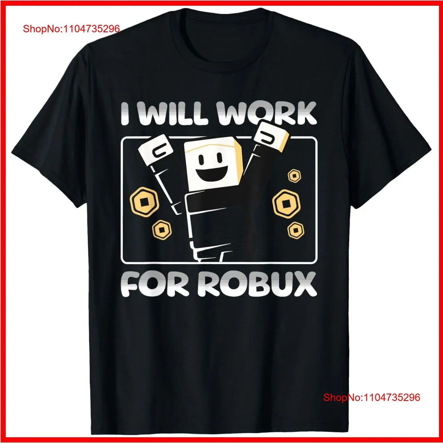 Trabajo de Robux divertido jugador Camiseta de algodón negro S 5XL vintage lavado suave cómodo ligeramente estirado Casual