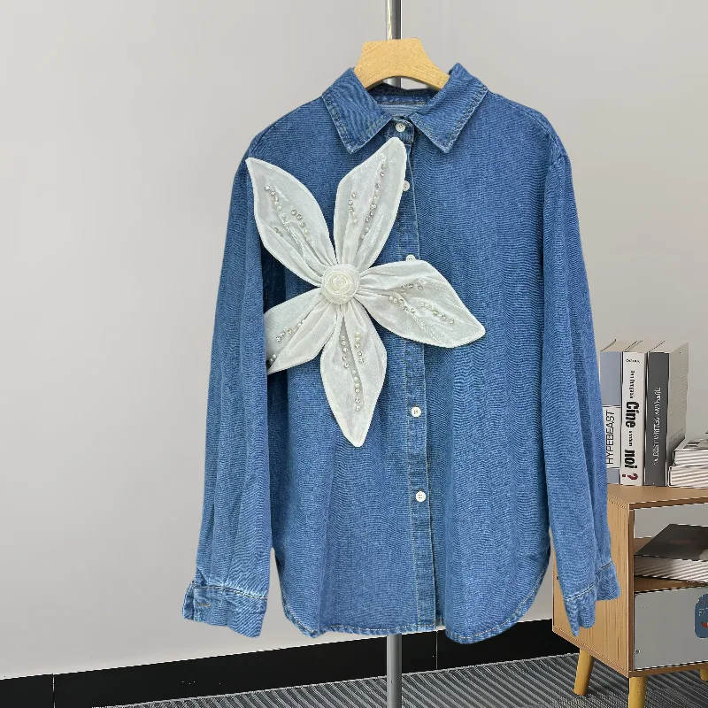 

SuperAen 2024 3D Floral Patchwork Short Denim Jacket for Women Spring and Autumn New Style Retro Jacket
