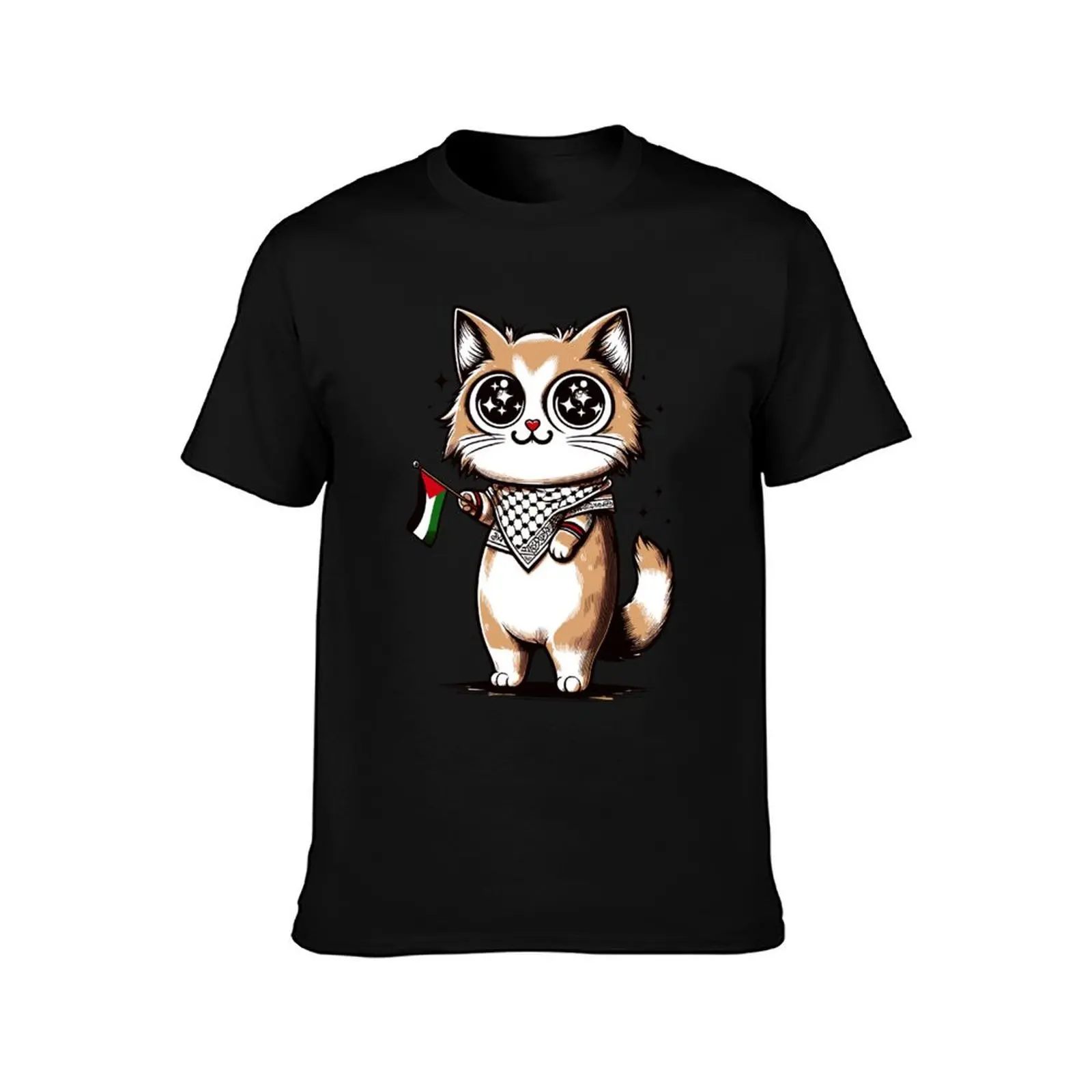 Moustache al-Quds: A Feline Ambassador for Peace T-Shirt Summer Casual Cotton Tee Oversized Streetwear Tops Unisex Men Women