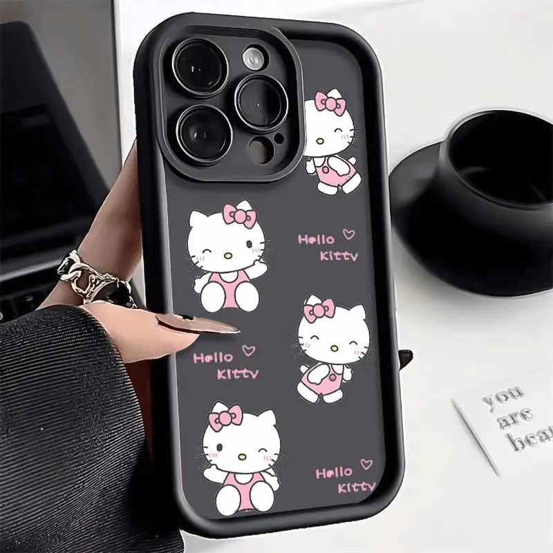 Comic Sanrio Hello Kitty for Apple Iphone 16 15 14 13 12 11 XS XR X Pro Max Plus Anti Fall Measures Cover Women Green Case