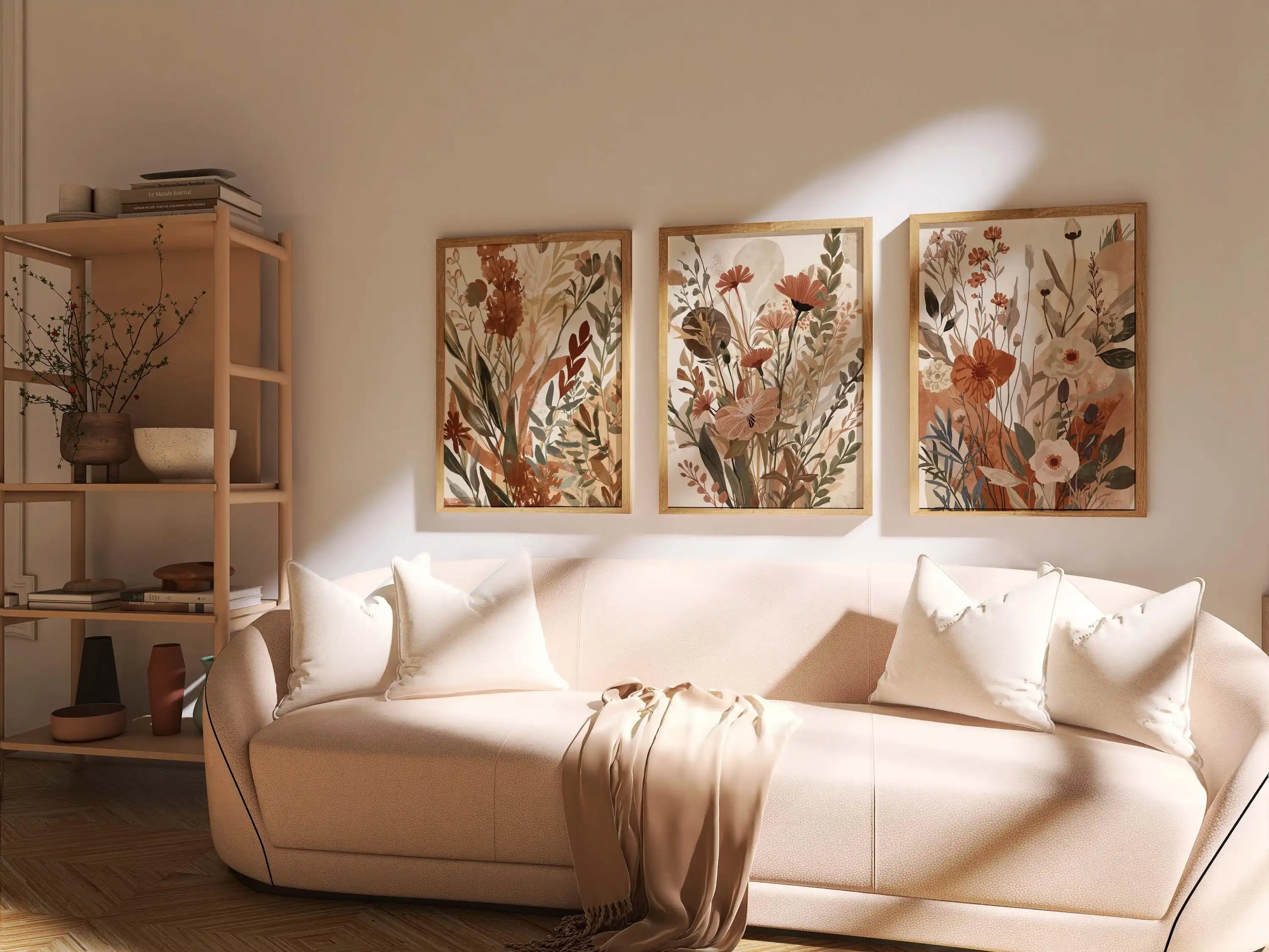 Watercolor Wildflower Wall Art Set,Boho Earth Tone Terracotta Botanical Canvas Prints,Minimalist Home Decor Perfect Gifts