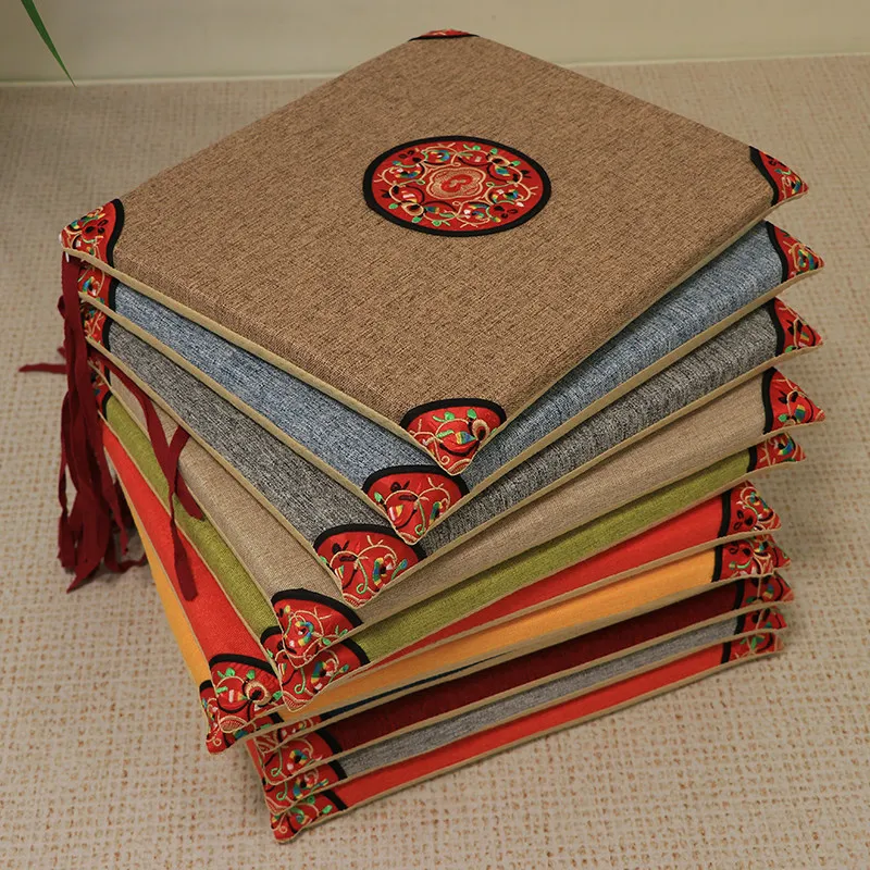New Chinese-style Linen Chair Cushions Dining Chair Mats Anti-slip Cushion Embroidered Redwood Sofa Armrests Seat Cushion
