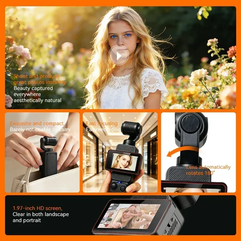 Lenovo 8K HD Pocket Action Camera Rotating Lens and Screen Image Stabilization Photo Video Recording Wi-Fi Transfer to Phone New