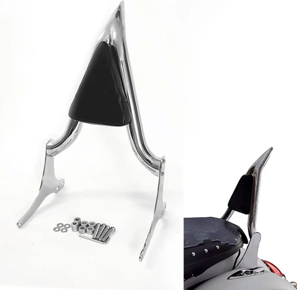 Chrome Sissy Bar Passenger Backrest Rear Pad Touring Motorcycles 1997-2008 20 Inch Bolt-On Comfort Pad Durable Chrome Finish