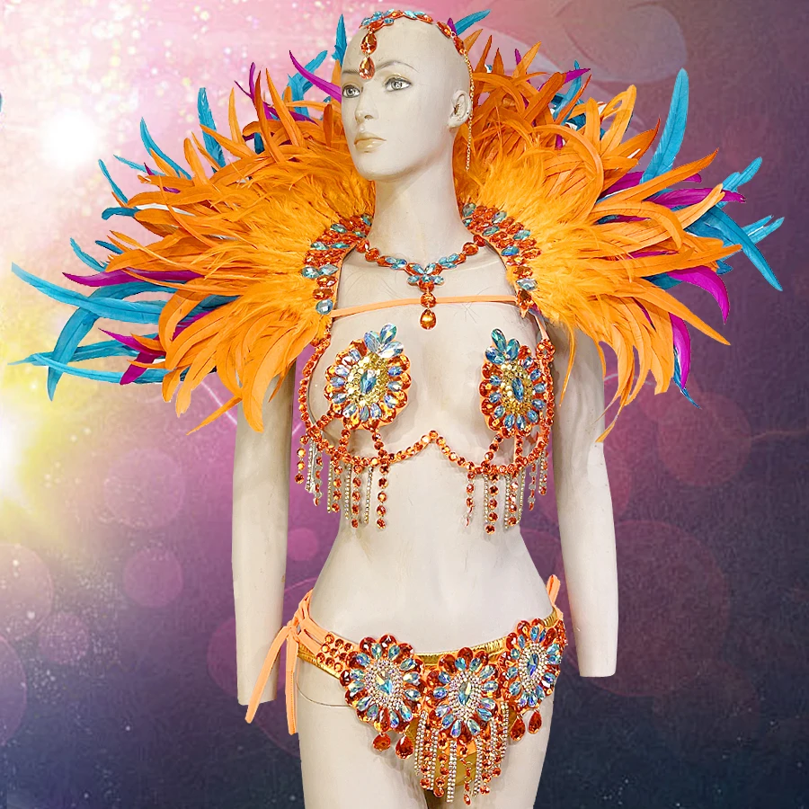 Feather Stage Wear Brazilian Samba Paradise Carnival Feather Costumes Sexy Women Opening Show Performance Role Dancing Costume