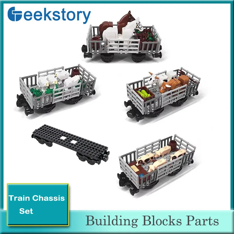 City Train Transport Farm Building Blocks Train Base Combo Set Animal Farm Sheep Horse Cattle Pig Assembling Toy MOC DIY Bricks