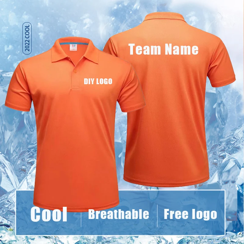 DIY logo Men Sport Training Ice silk summer Polo Short Sleeve Male Casual Quick dry Gym Running Fitness Slim Tees Tops Clothing