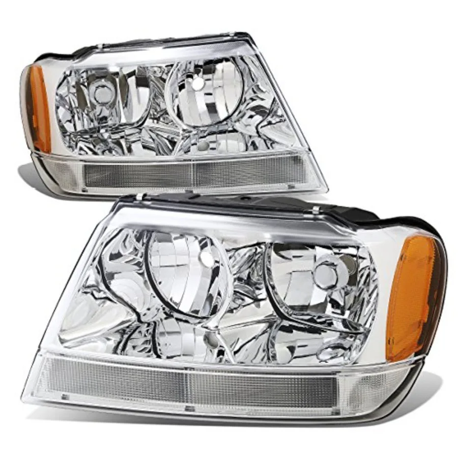 

Chrome Amber Headlights Assembly Replacement Compatible with 99-04 Jeep Grand Cherokee for Off-Road Use Durable Polycarbonate L