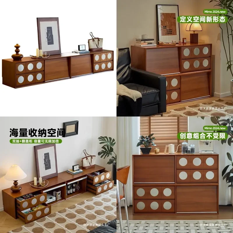 for Retro Solid Wood Combination TV Cabinet Storage Locker Integrated French Medieval Floor TV Cabinet Living Room Fixed