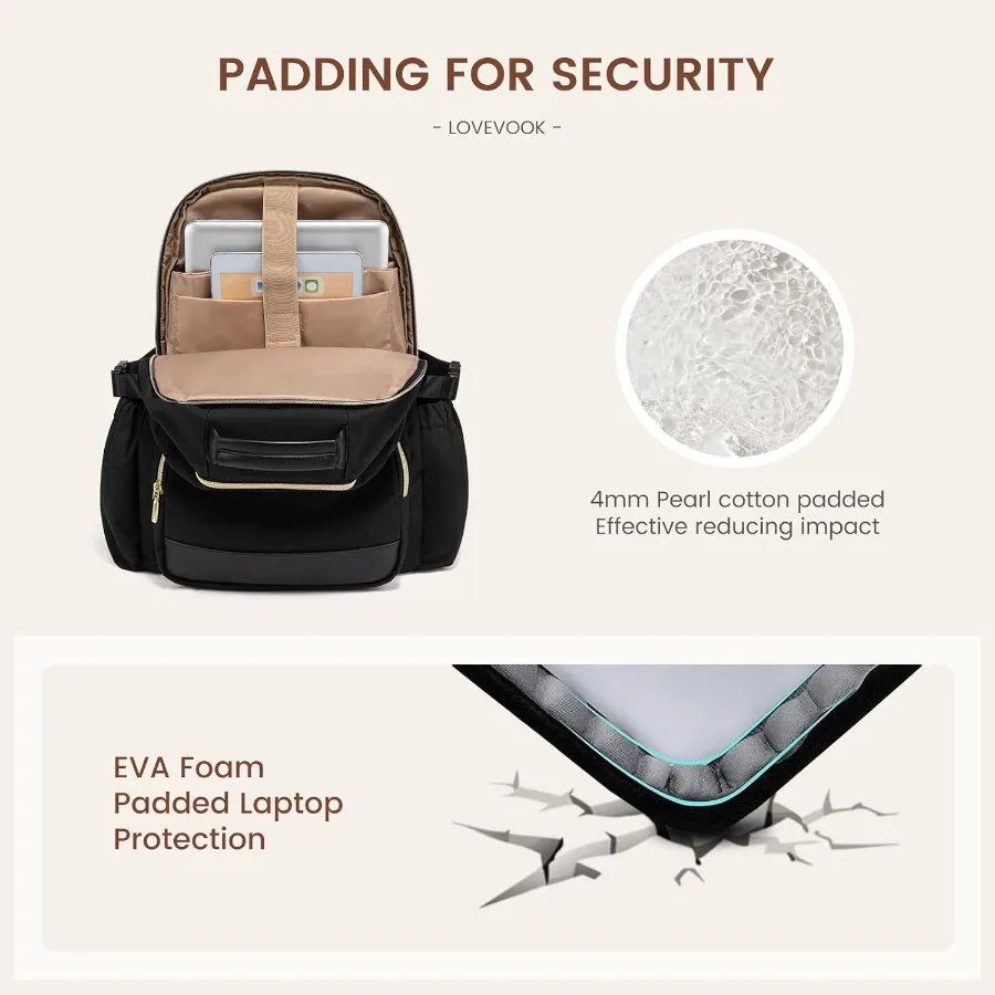LOVEVOOK Zaino per laptop da donna con tasca per tazza di grande capacità Borsa per computer portatile da 18 pollici Borsa da viaggio per zaino W