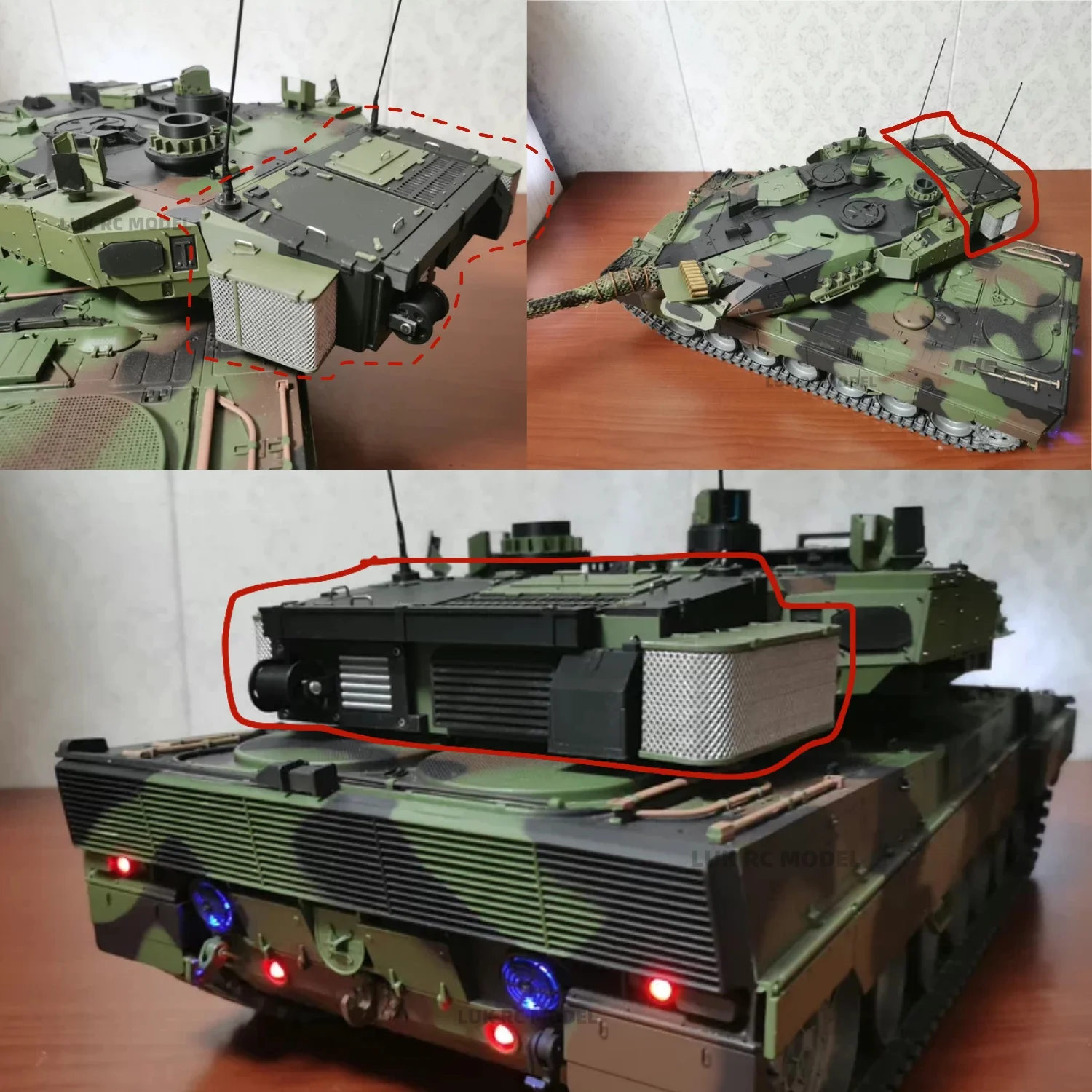 HL 1/16 Leopard 2A6 Modified 2A7 Rear Turret Model Front Observation Mirror C8 Storage Box Window Cover Commander Monitor DIY