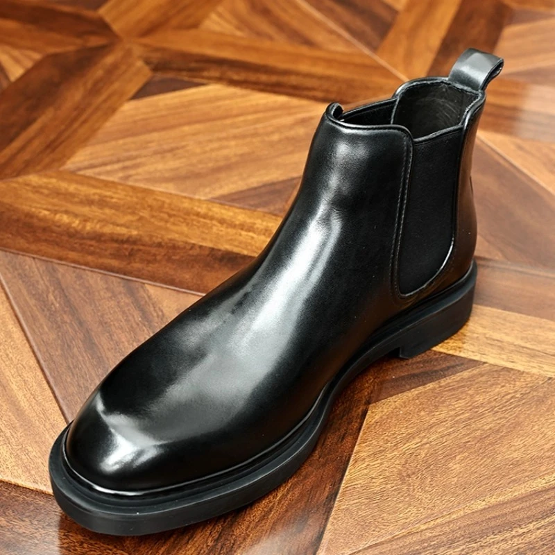 

Повседневные ботинки челси ручной работы с круглым носком, мужская обувь, деловые мотоциклетные ботильоны из воловьей кожи в британском стиле, мужские ботильоны